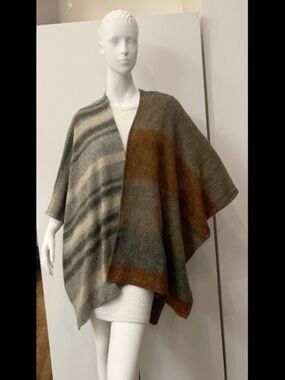 Marks & Spencer Mixed Stripe Knit Ruana : Gray/Brown : New w/ Tags : MSRP $61